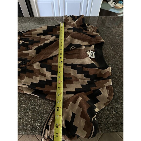 Brijo Retro Geometric Vintage Print Dress Shift Ruffle Silk~ rap L ~Made in USA - Picture 11 of 14